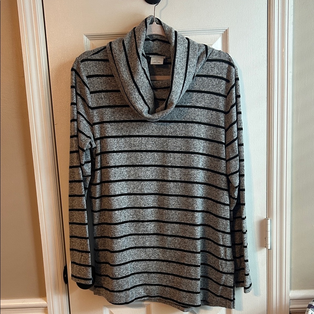 Women’s striped cowl-necked sweater, medium w/ stretch